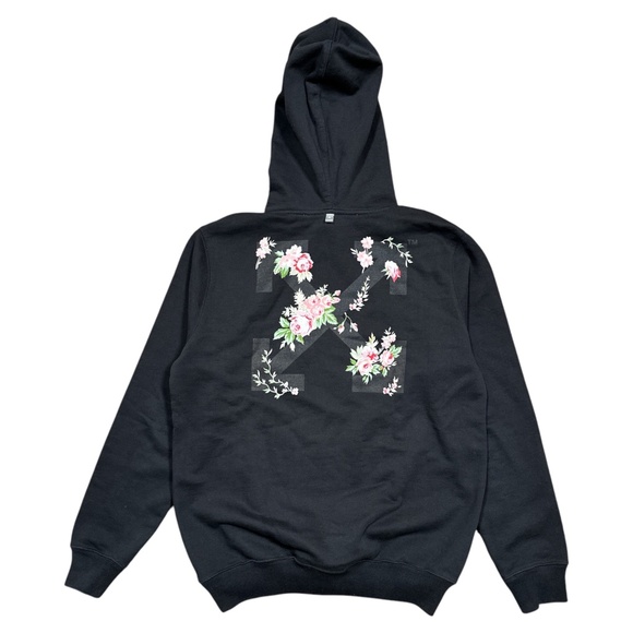 Off White Virgil Abloh SS 2020 Floral Black Heavyweight Terry Hoodie Mens XXS - Picture 1 of 14